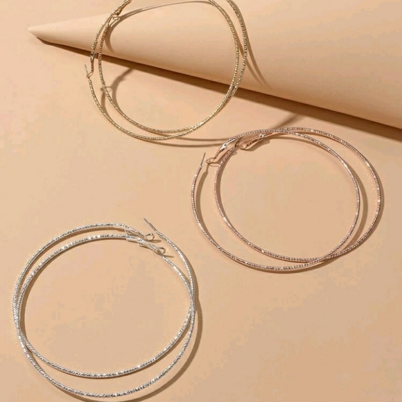 3 Pairs Glamorous Hoop Earrings - Picture 2 of 4